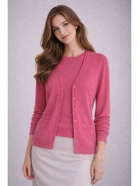 Repeat Cashmere Womens Cardigan Twin Set XS Pink Luxury Sweater Designer $568